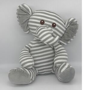 Goffa Grey White Striped Knit Elephant Plush Stuffed Animal Toy 10 inch